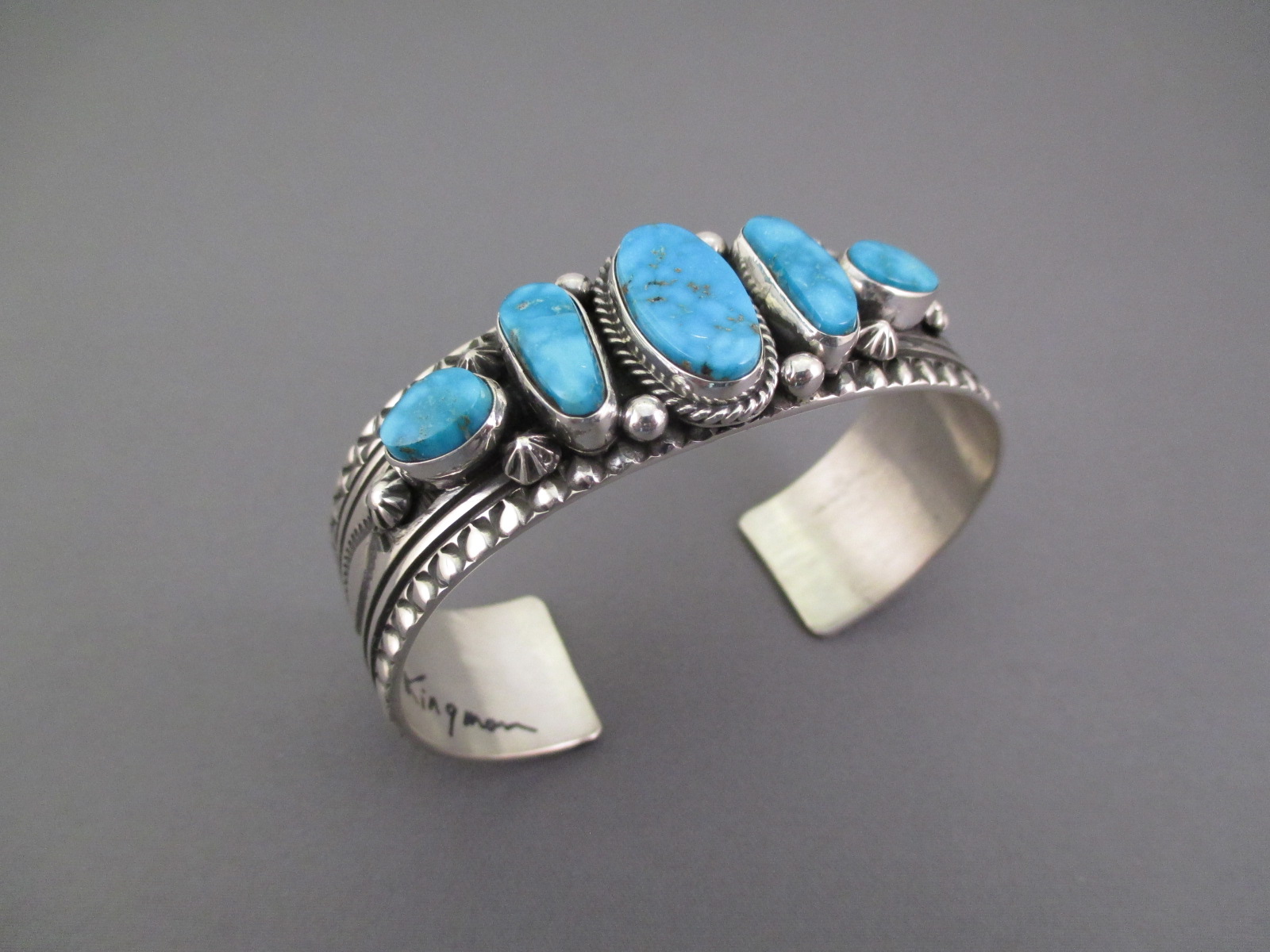 Kingman Turquoise  Sterling Silver cuff bracelet by Navajo jewelry ...