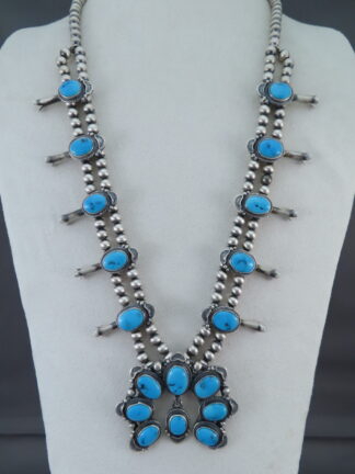For Sale - Sleeping Beauty Turquoise Squash Blossom Necklace by Native American (Navajo) jewelry artist, Thomas Francisco $2,250-
