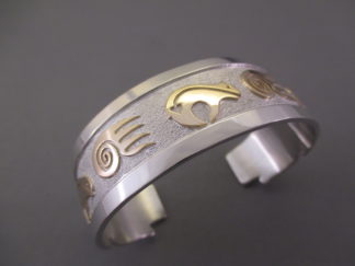 Sterling Silver & 14kt Gold Cuff Bracelet with BEARS + BEAR PAWS by Navajo jewelry artist, Robert Taylor $895-
