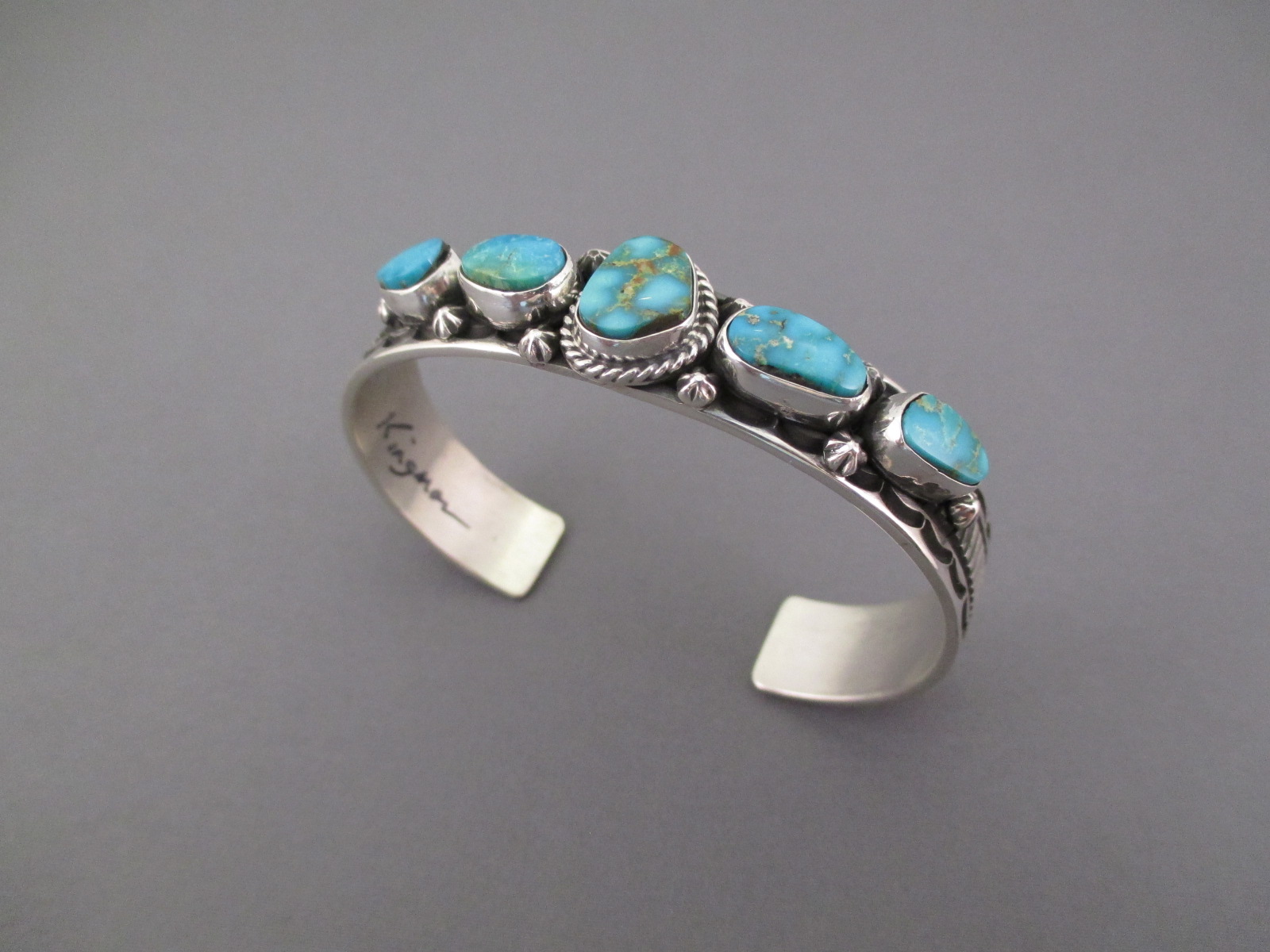 Sterling Silver  Kingman Turquoise cuff bracelet by Navajo jewelry ...