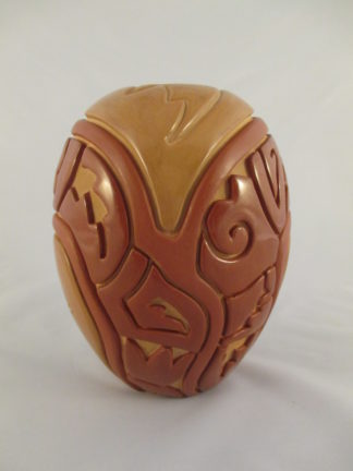 Red & Tan Carved Pottery Jar by Santa Clara Pueblo Indian potter, Linda Tafoya-Sanchez FOR SALE $2,350-