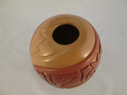 Carved Red & Tan Santa Clara Pottery Jar by Linda Tafoya-Sanchez