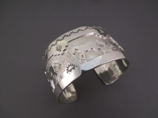 Sterling Silver Cuff Bracelet with horses design - made by Fortune Huntinghorse