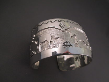 Sterling Silver Cuff Bracelet with Horses by Fortune Huntinghorse