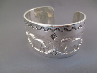 Sterling Silver Cuff Bracelet with Horses by Fortune Huntinghorse