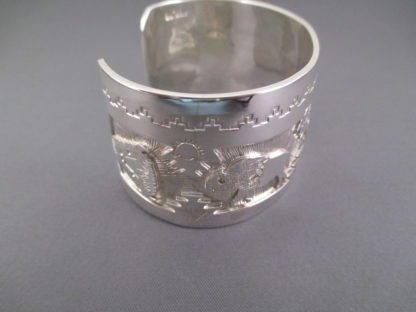 Detailed Sterling Silver Cuff Bracelet featuring Buffalo