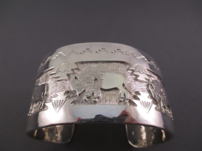 Detailed Sterling Silver Cuff Bracelet featuring Buffalo