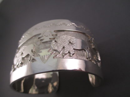 Detailed Sterling Silver Cuff Bracelet featuring Buffalo