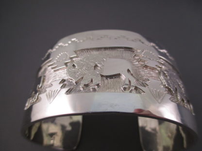 Detailed Sterling Silver Cuff Bracelet featuring Buffalo