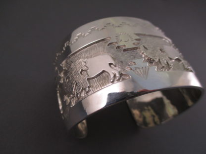 Detailed Sterling Silver Cuff Bracelet featuring Buffalo