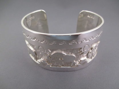 Detailed Sterling Silver Cuff Bracelet featuring Buffalo