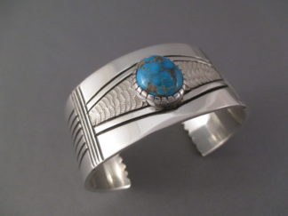 Nevada Blue Turquoise Cuff Bracelet by Native American Indian jewelry artist, Leonard Nez $930-