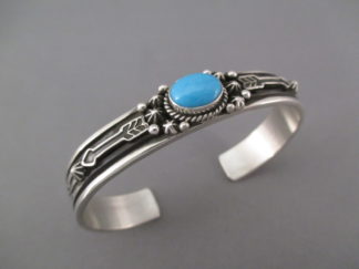 Narrow Sleeping Beauty Turquoise Cuff Bracelet by Native American jeweler, Happy Piasso $245-