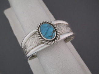 Sterling Silver & Kingman Turquoise Cuff Bracelet by Native American (Navajo) jewelry artist, Shane Hendren $885-