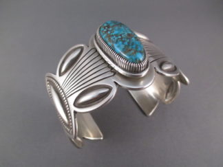 Sterling Silver & Morenci Turquoise Cuff Bracelet by Navajo jewelry artist, Jennifer Curtis $1,195-