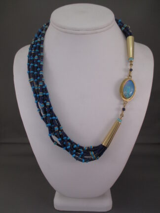 Fine Native American Jewelry - Larry Vasquez Necklace with Opals, Sapphires, Lapis, and Turquoise FOR SALE $24,000-