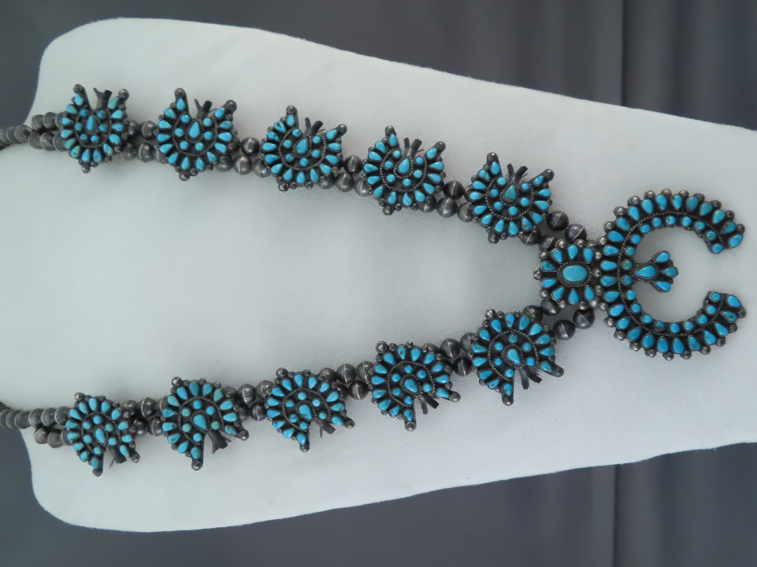 Antique (1930’s) Turquoise Squash Blossom Necklace