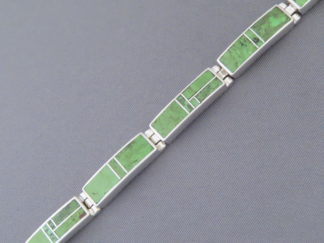 Shop Inlay Jewelry - Green Gaspeite Inlay Link Bracelet by Native American Jeweler, Tim Charlie $580- FOR SALE