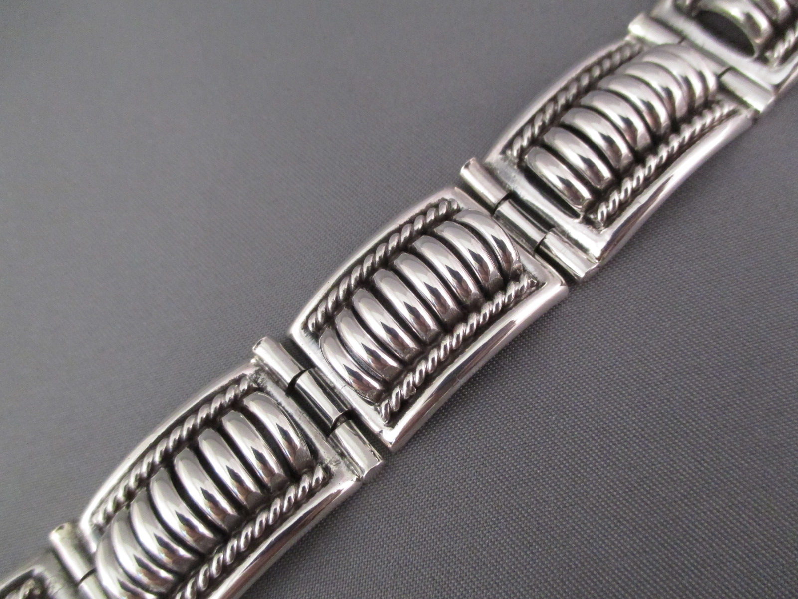 Wide Link Bracelet of Sterling Silver by Navajo jewlry artist, Tom Charlie FOR SALE $220-