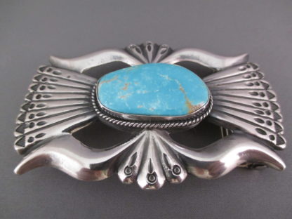 Sandcast Sterling Silver Belt Buckle with Morenci Turquoise