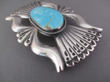 Sandcast Sterling Silver Belt Buckle with Morenci Turquoise