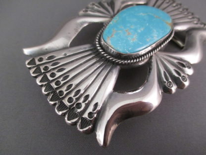 Sandcast Sterling Silver Belt Buckle with Morenci Turquoise