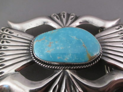 Sandcast Sterling Silver Belt Buckle with Morenci Turquoise
