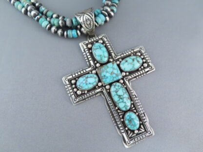 Kingman Turquoise & Sterling Silver Cross Pendant Necklace