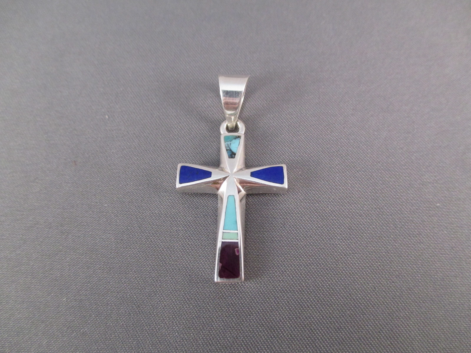 Inlaid Multi-Stone Cross Pendant - Native American Jewelry