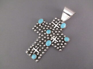 Sleeping Beauty Turquoise Cross Pendant by Navajo Indian jewelry artist, Ronnie Willie $365-