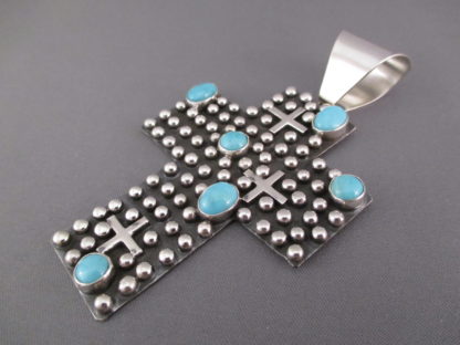 Cross Pendant with Sleeping Beauty Turquoise by Ronnie Willie