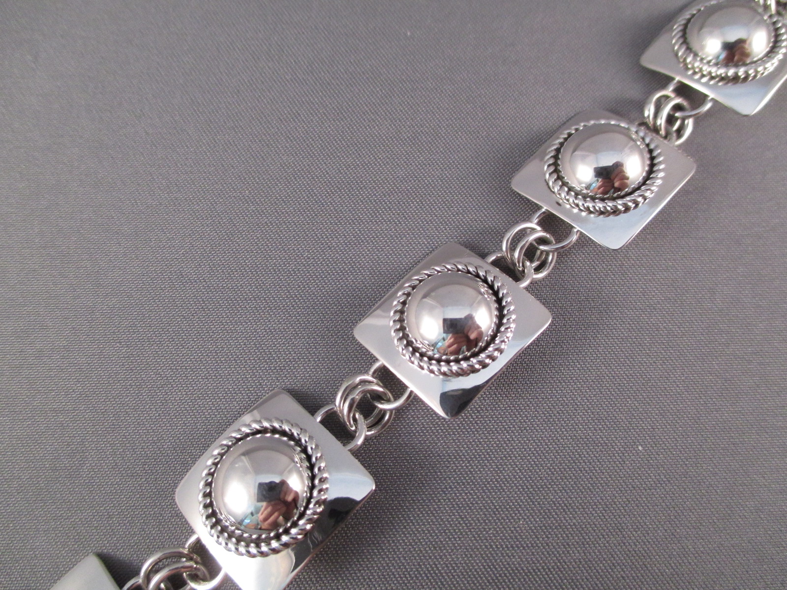 Link Bracelet of Sterling Silver by Native American Navajo Indian jewelry artist, Artie Yellowhorse
