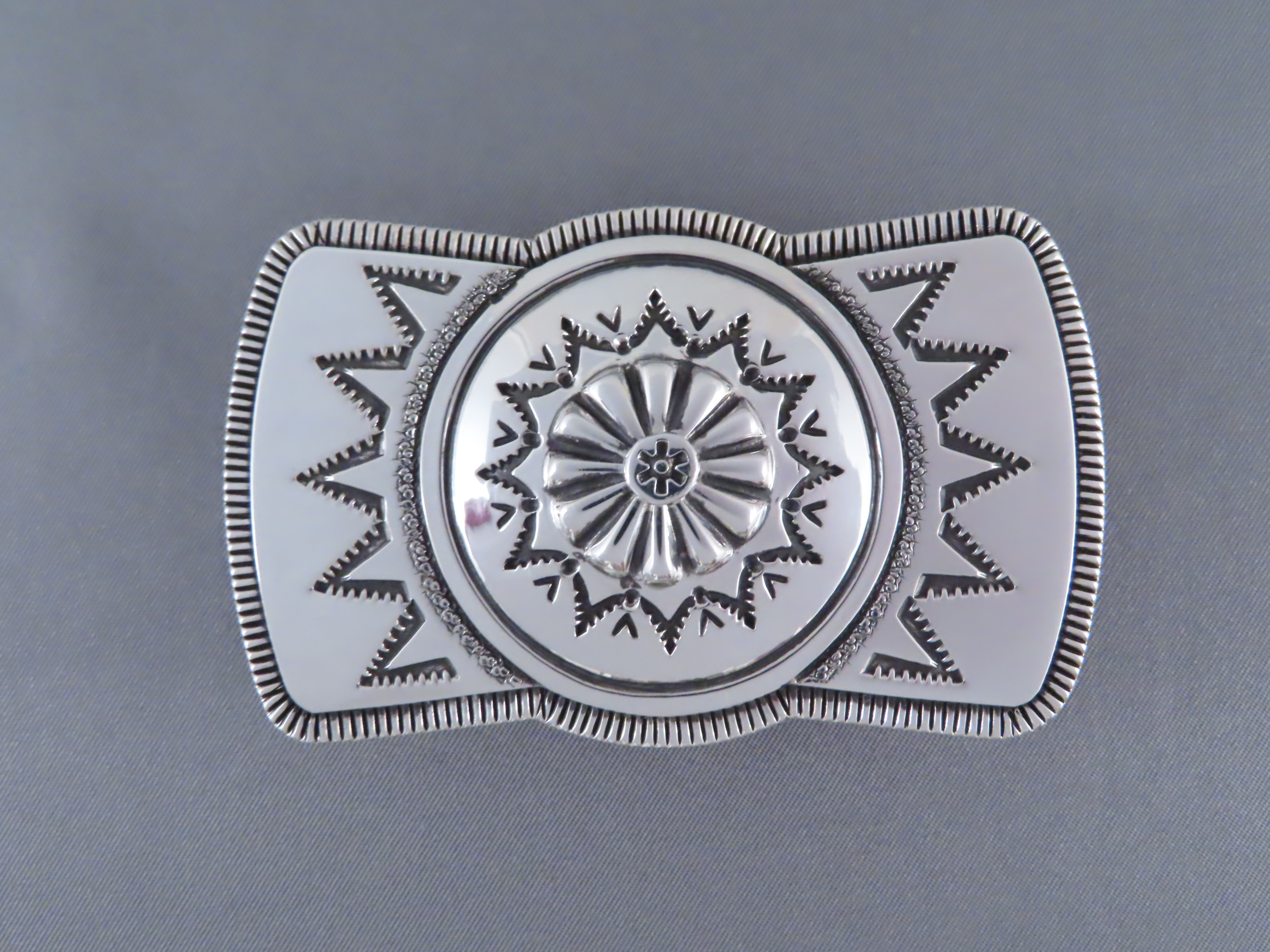 Native American Jewelry - Sterling Silver Belt Buckle by Navajo jewelry artist, Leonard Gene FOR SALE $495-