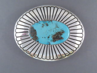 Native American Jewelry - Turquoise Belt Buckle with Morenci Turquoise by Navajo jeweler, Gene Jackson FOR SALE $1,100-