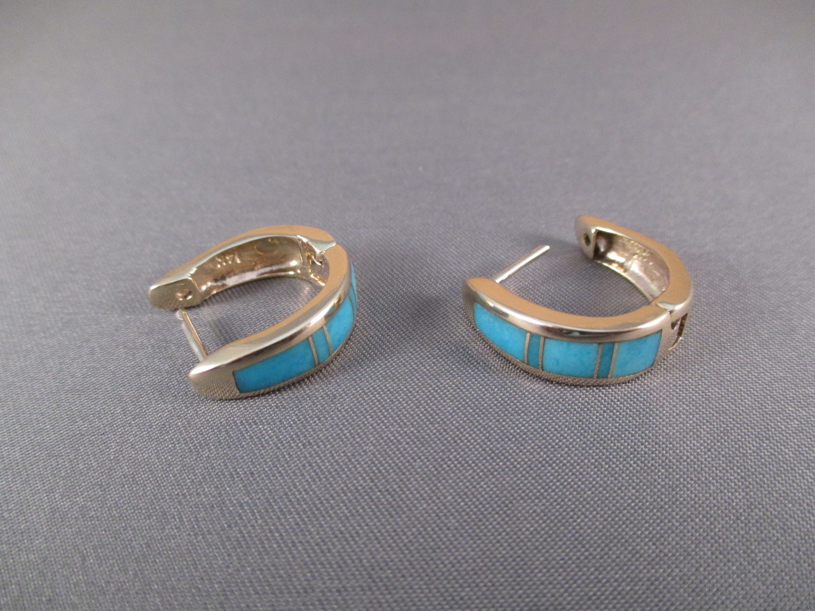 14kt Gold & Sleeping Beauty Turquoise Inlay Earrings - American Indian ...