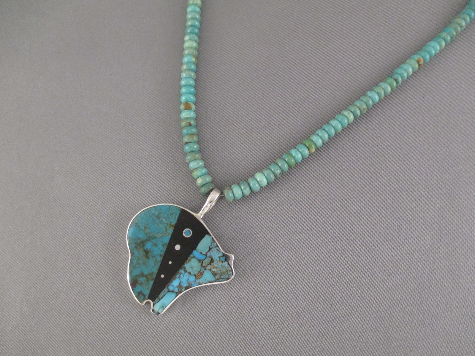 BEAR Necklace - Turquoise Bear Pendant Necklace by Navajo Indian jewelry artist, Jimmy Poyer FOR SALE $245-