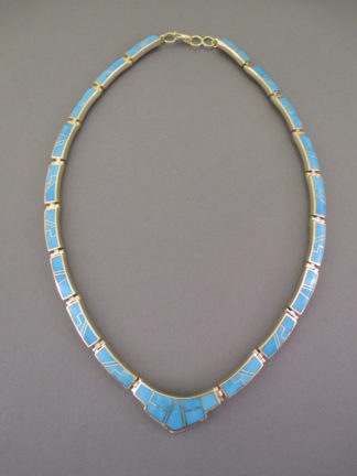 Gold & Turquoise Inlay Neclace by Native American jewelry artist, Tim Charlie (Navajo) $7,900-