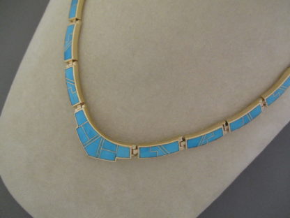 14kt Gold Turquoise Inlay Necklace