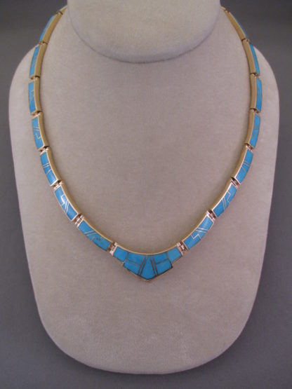 14kt Gold Turquoise Inlay Necklace
