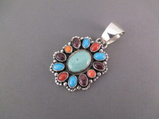 Colorful Multi-Stone Pendant featuring Pilot Mtn. Turquoise by Navajo jewelry artist, Bea Tom $285-