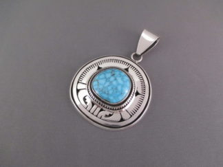 Turquoise Jewelry - Kingman Turquoise Pendant by Native American jewelry artist, Leonard Nez $495-