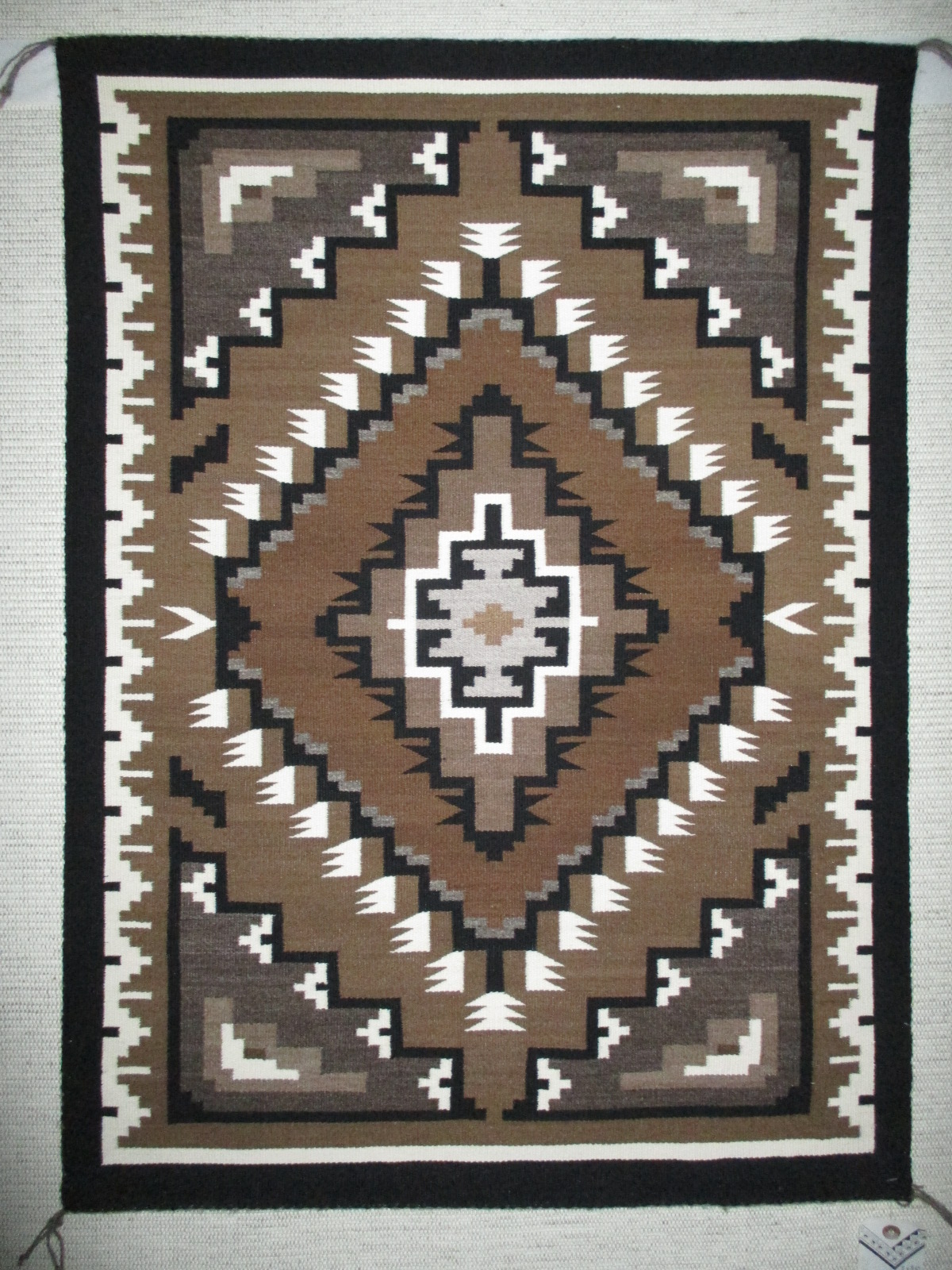 Two Grey Hills Navajo Rug by Native American Navajo Indian weaving artist, Larry Nathaniel