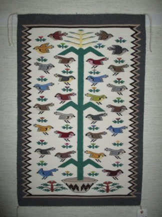 Navajo Rug -- Tree of Life Rug with Birds -- Bird Tree Rug by Navajo Weaving Artist, Alice Nockideneh $2,200-
