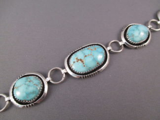 Sterling Silver and Red Mountain Turquoise Link Bracelet by Native American Navajo Indian jewelry artist, Will Denetdale