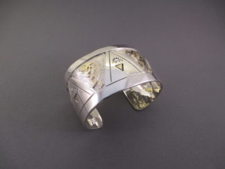 Sterling Silver Cuff Bracelet with 14kt Gold 'Kokopelli' by Native American Wichita Indian jewelry artist, Fortune Huntinghorse