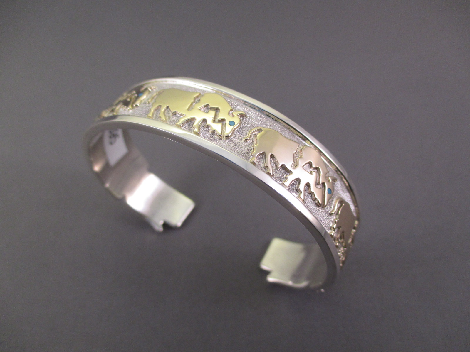 BR4583 Silver & Gold Cuff Bracelet 'Bison with Turquoise eyes' by ...