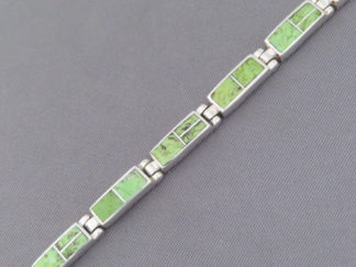 Shop Inlay Jewelry - Dainty Gaspeite Inlay Link Bracelet by Native American (Navajo) jeweler, Tim Charlie $450- FOR SALE