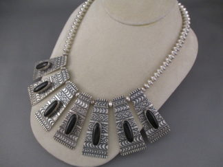 Sterling Silver & Black Onyx Necklace by Native American Navajo Indian jewelry artists, Everett & Mary Teller FOR SALE $995-