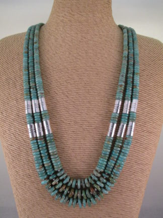 Three Strand Turquoise Necklace with Sterling Silver accents by Santo Domingo jewelry artist, Tony Aguilar