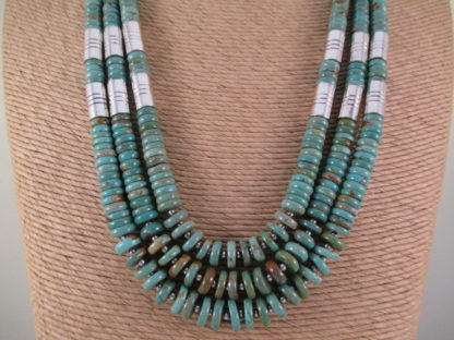 Three Strand Turquoise Necklace with Sterling Silver Accents